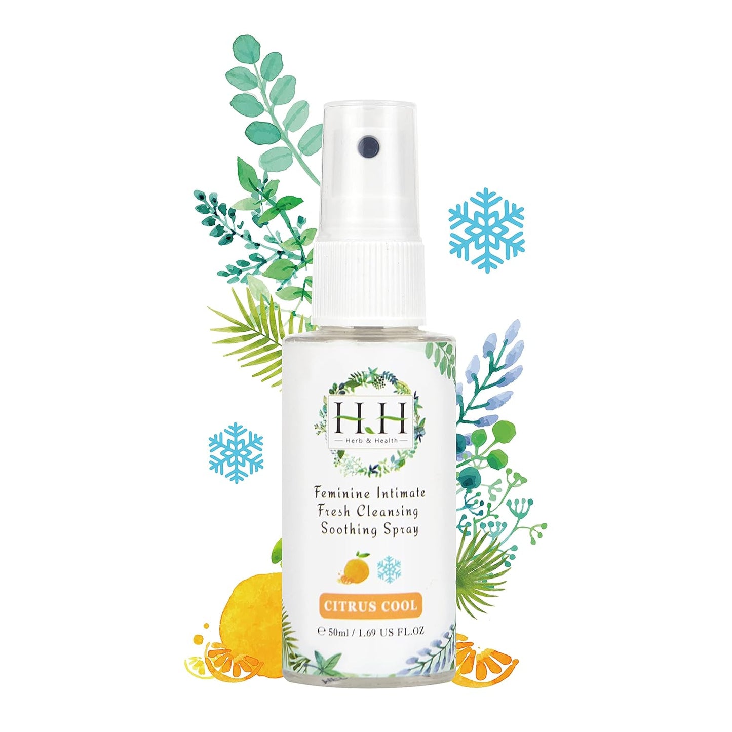 HH Herb & Health Feminine Deodorant Spray,pH 3.6 Intimate Mist for Odor Sweat Itch Dryness, Cool or Uncool, Natural Botanicals with Aloe Chamomile Oat, Alcohol Free for Sensitive Skin - Cooling Citrus