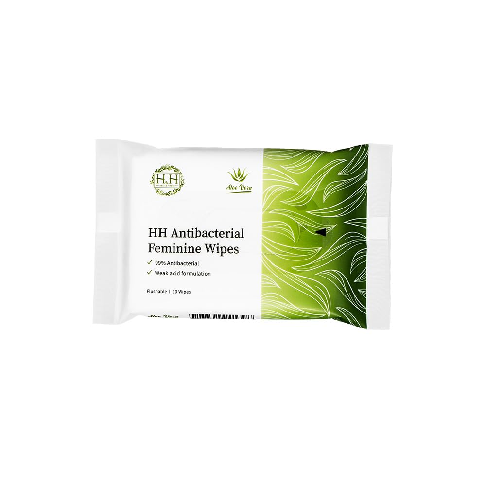 HH Feminine Wipes, Removes Odor, pH Balanced, Flushable Cleansing Wipes, Alcohol-Free - Unscented (10 Count, Pack of 5)