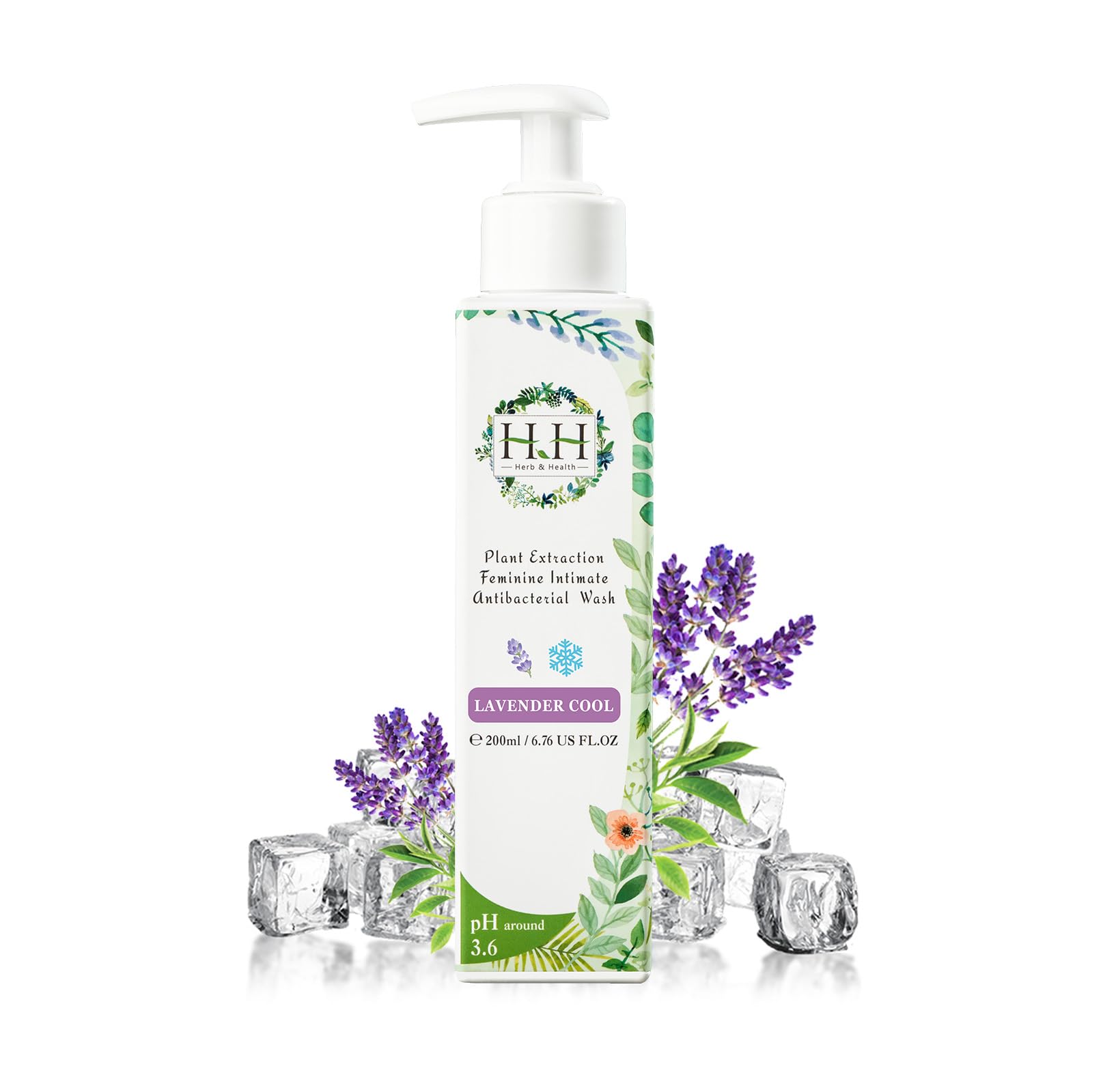 HH Herb & Health Feminine Wash for Women, pH3.6 Lactobacillus Cleanser with Botanical Extracts, Hydrating & Cooling Intimate Care for Odor Dryness and Itch, Sensitive Skin Safe, Fresh Floral Scent