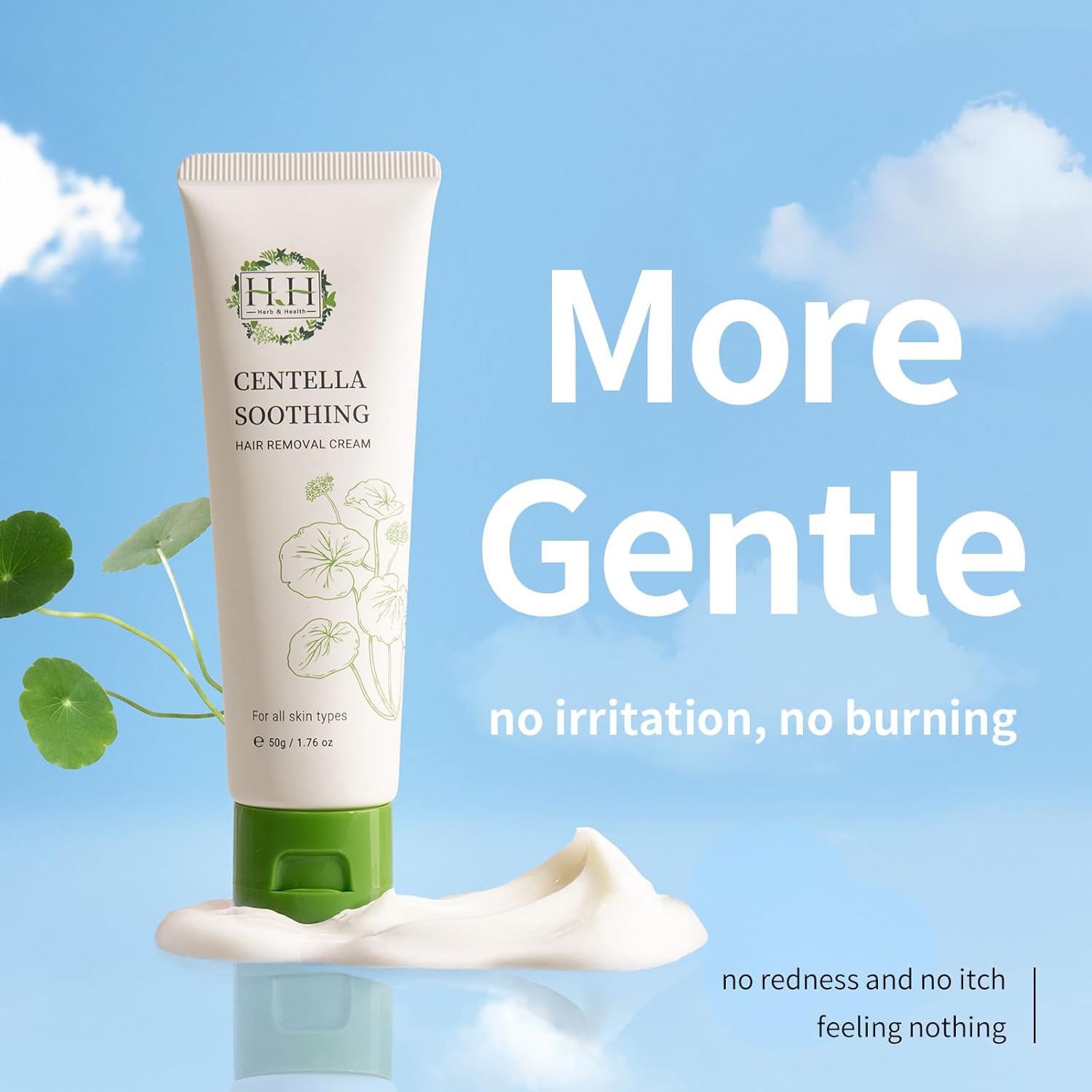 HH Herb&Health Intimate Hair Removal Cream for Women, Painless and Gentle, With Cica Extract, For Bikini and Sensitive Skin, Removes Short and Thick Hair