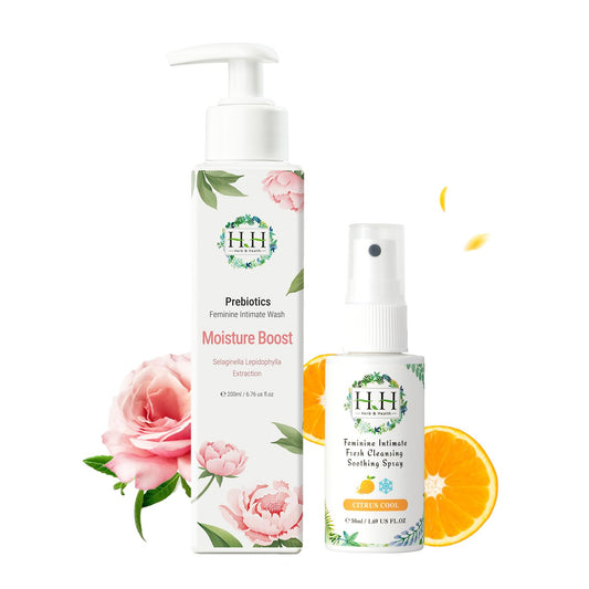 HH Herb&Health Prebiotics Feminine Wash and Deodorant Soothing Spray Set, Moisture Boost pH 3.6 Intimate Cleanser -Peony Rose and Odor Control Refreshing Mist -Cooling Citrus scent, for Sensitive Skin