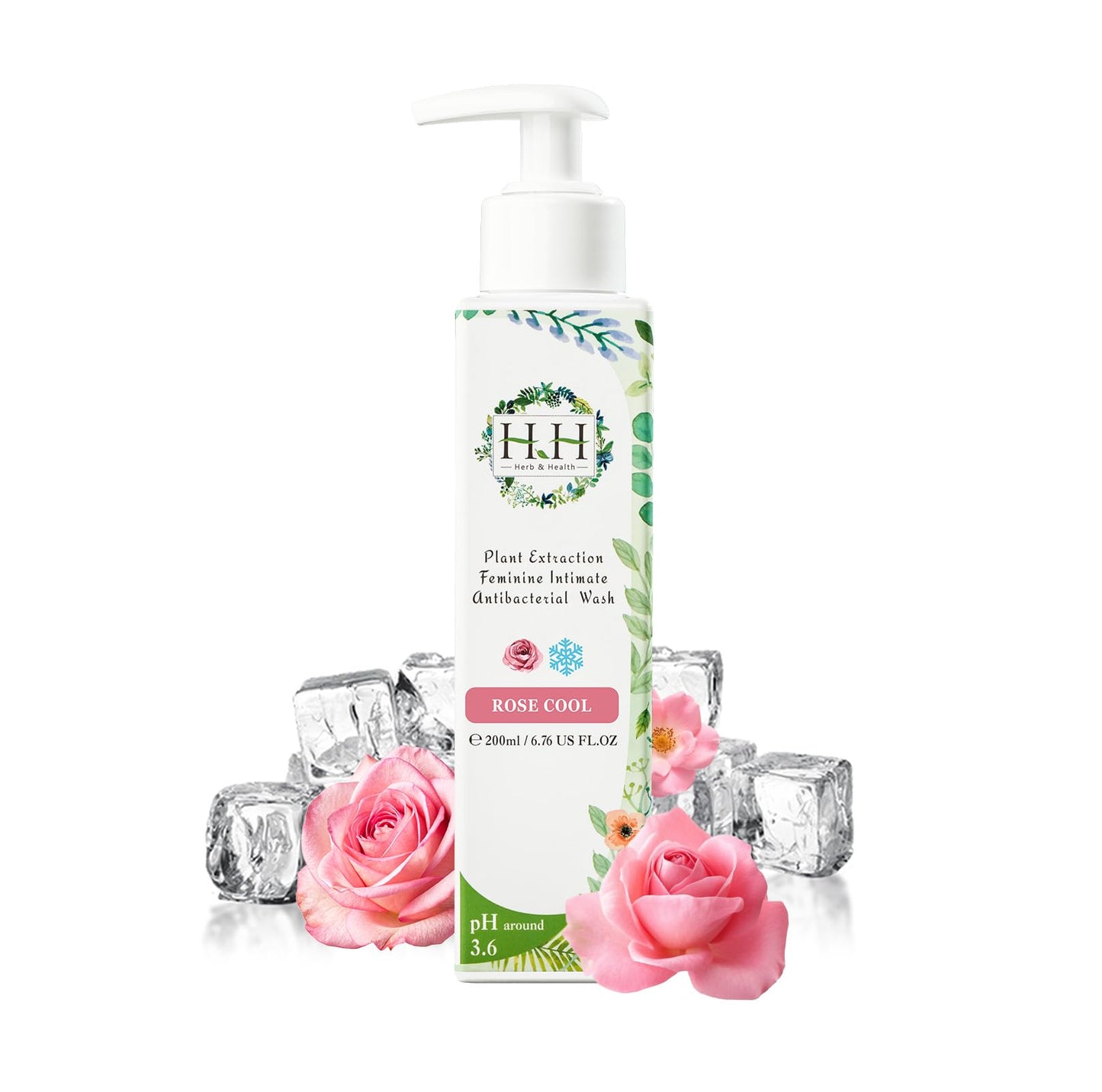 HH Herb & Health Feminine Wash for Women, pH3.6 Lactobacillus Cleanser with Botanical Extracts, Hydrating & Cooling Intimate Care for Odor Dryness and Itch, Sensitive Skin Safe, Fresh Floral Scent