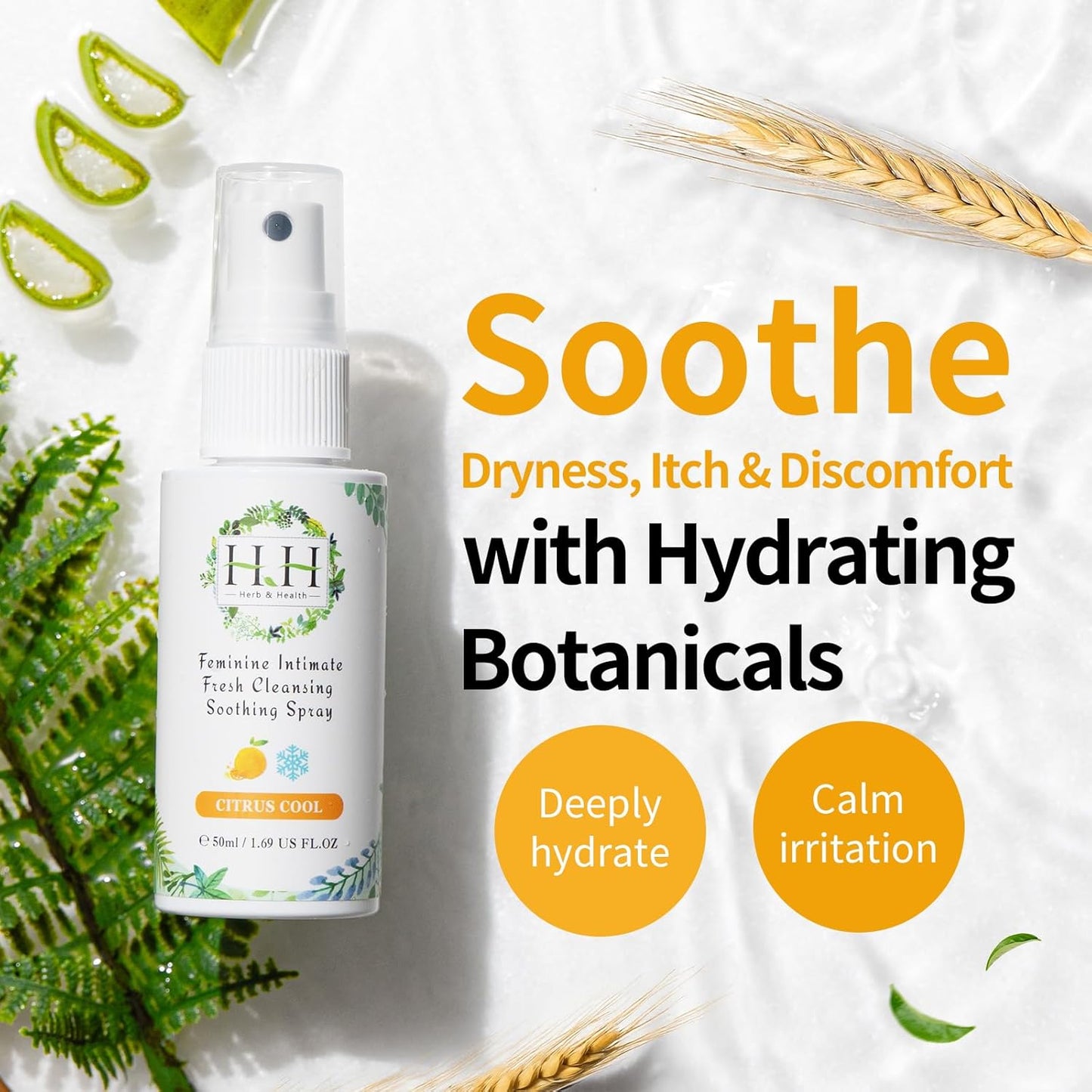 HH Herb&Health Feminine Wash and Deodorant Spray Set, pH 3.6 Intimate Cleanser and Odor Control Mist, Natural Essential Oils, Alcohol Free, For Daily Freshness and Sensitive Skin -Cooling Citrus scent