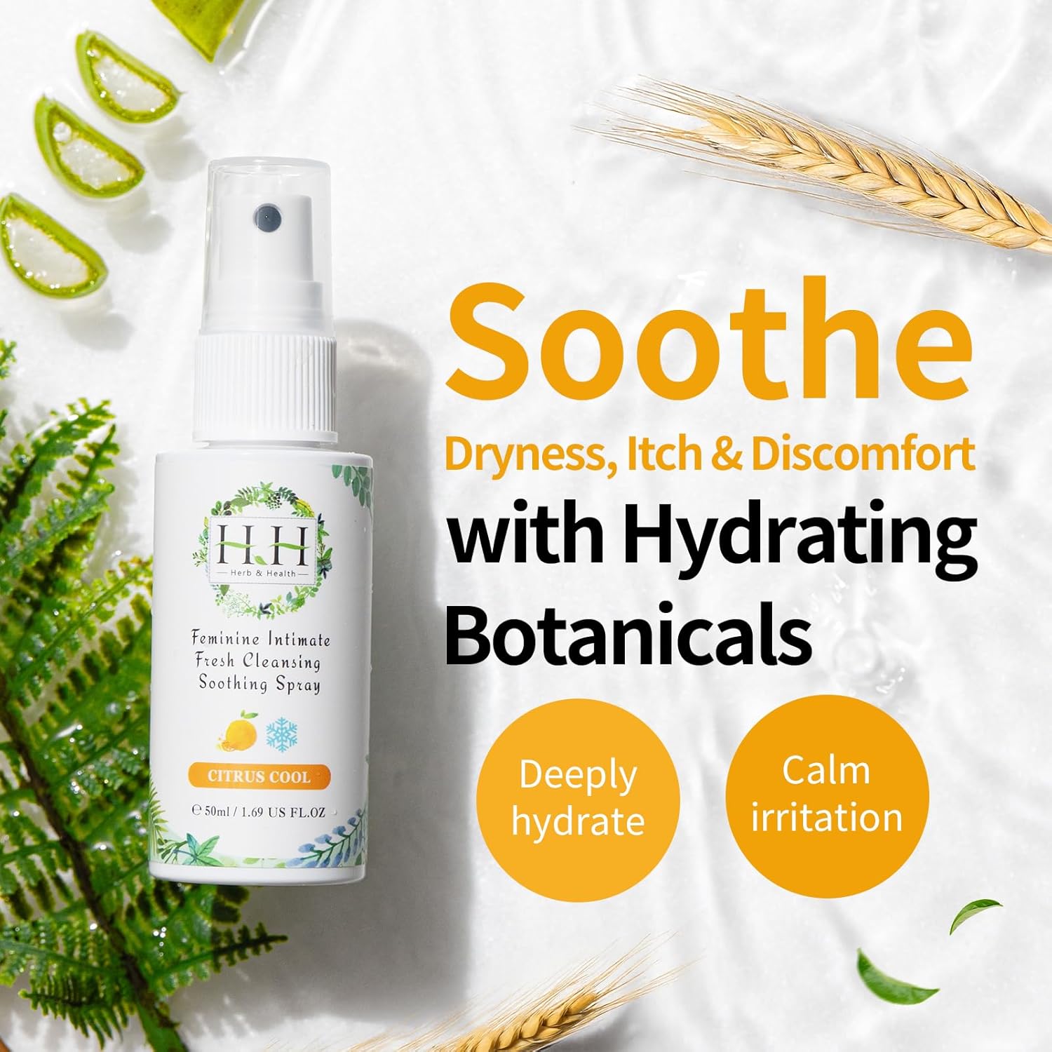 HH Herb&Health Feminine Wash and Deodorant Spray Set, pH 3.6 Intimate Cleanser and Odor Control Mist, Natural Essential Oils, Alcohol Free, For Daily Freshness and Sensitive Skin -Cooling Citrus scent