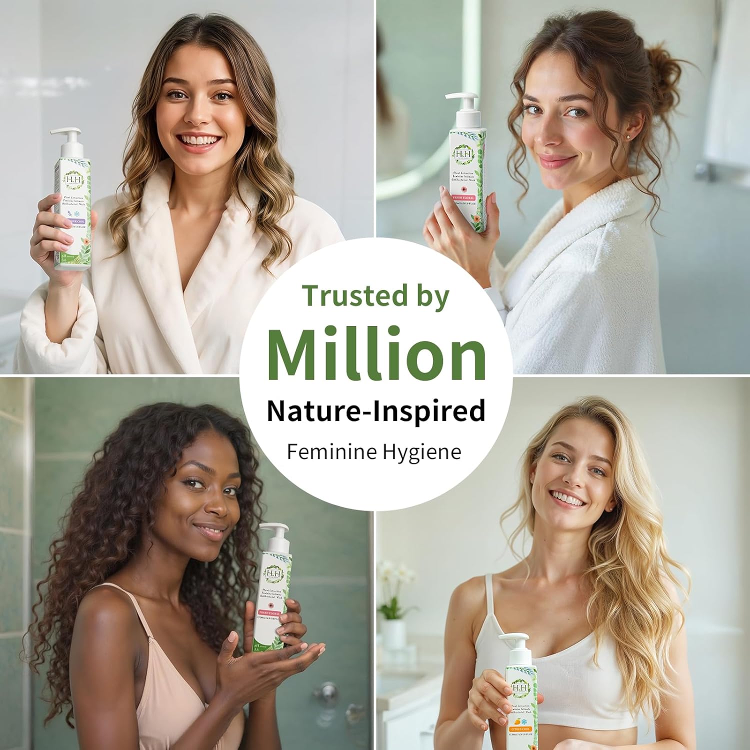 HH Herb & Health Feminine Wash for Women, pH3.6 Lactobacillus Cleanser with Botanical Extracts, Hydrating & Cooling Intimate Care for Odor Dryness and Itch, Sensitive Skin Safe, Woody Scent