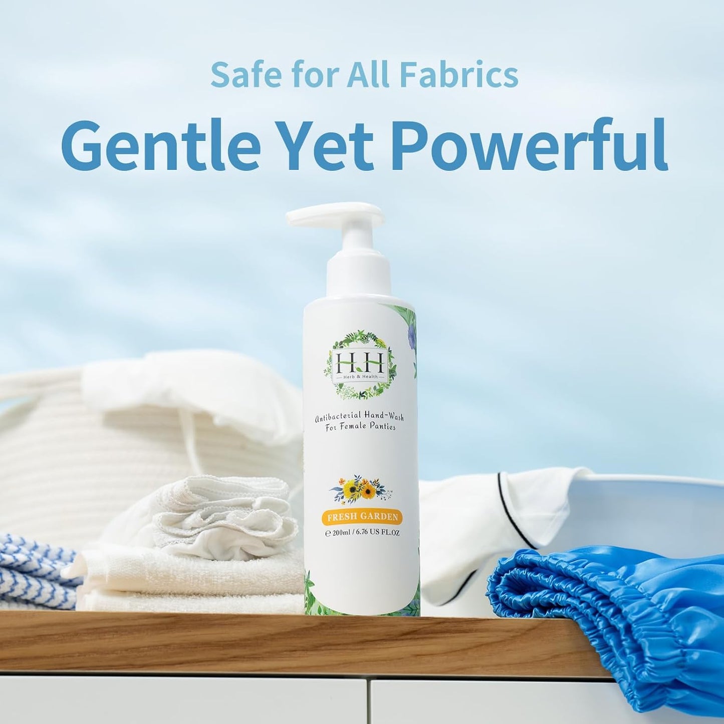 HH Herb & Health Underwear Wash, Enzyme Stain Remover for Panties Period Blood Discharge Sweat, Gentle pH7 Hand Wash Detergent for Sensitive Skin, No Bleach, Garden Scent