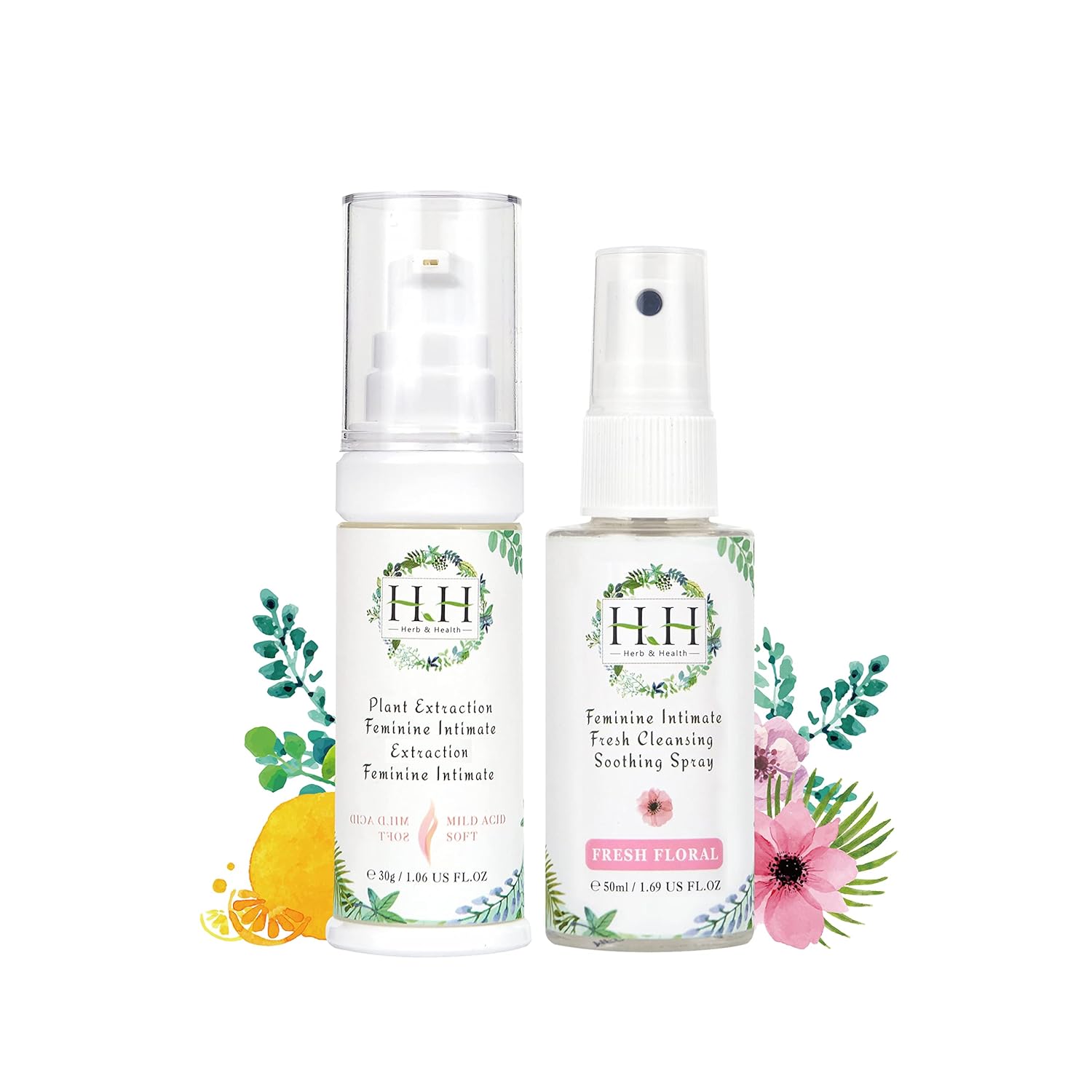 HH Intimate Brightening Serum Citrus Scent & Feminine Hygiene Spray Fresh Flora Scent, Natural Plant-Based, pH3.6, Moisturizing, Odor Control, Itch Relief, Tightening for Sensitive Skin