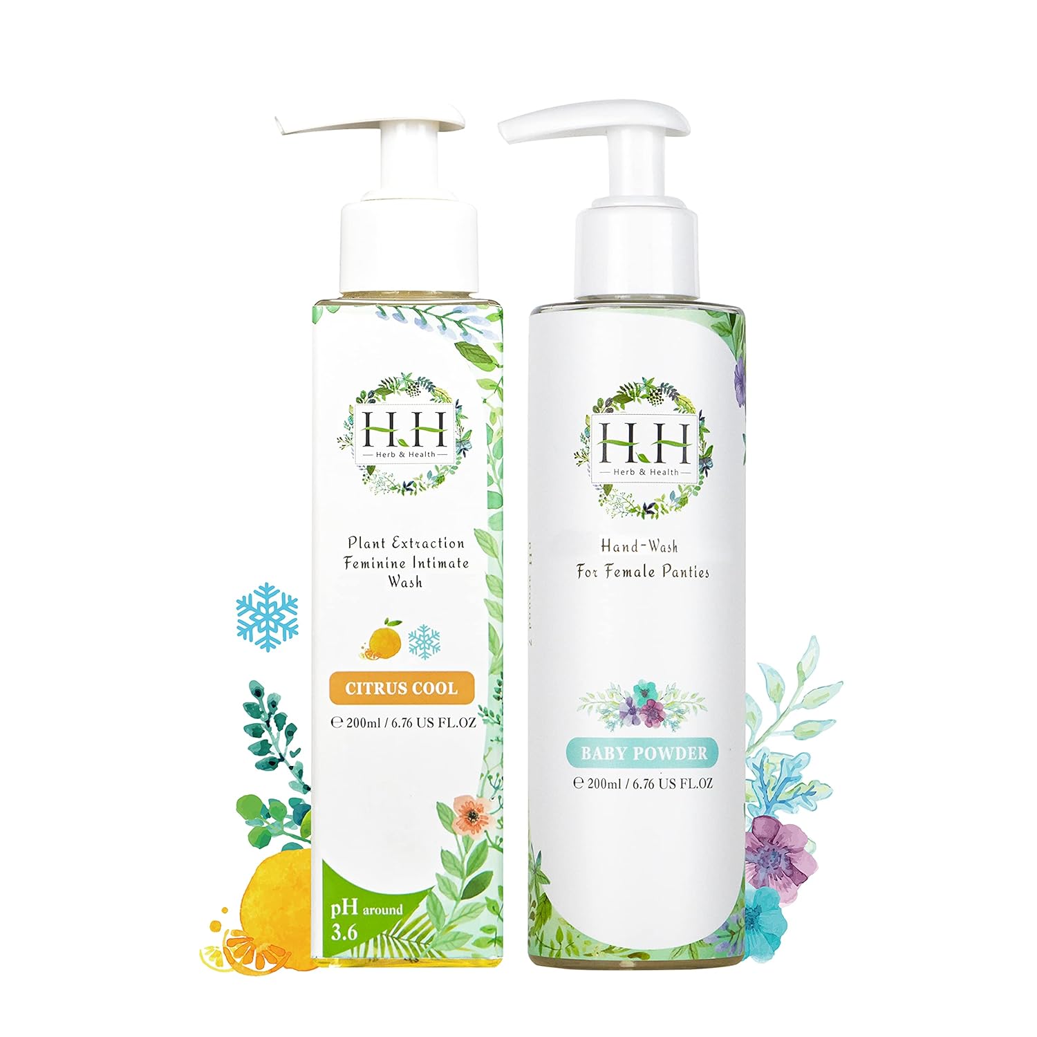 HH Herb & Health Feminine Wash and Underwear Stain Detergent Set, pH3.6 Intimate Cleanser with Cooling Sensation + Enzyme Hand Wash for Panties Period Blood Discharge,Care for Sensitive Skin