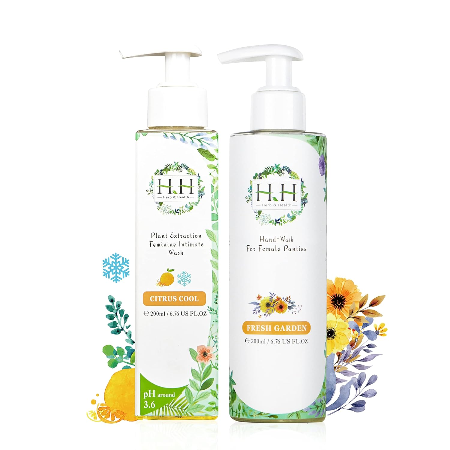 HH Herb & Health Feminine Wash and Underwear Stain Detergent Set, pH3.6 Intimate Cleanser with Cooling Sensation + Enzyme Hand Wash for Panties Period Blood Discharge,Care for Sensitive Skin