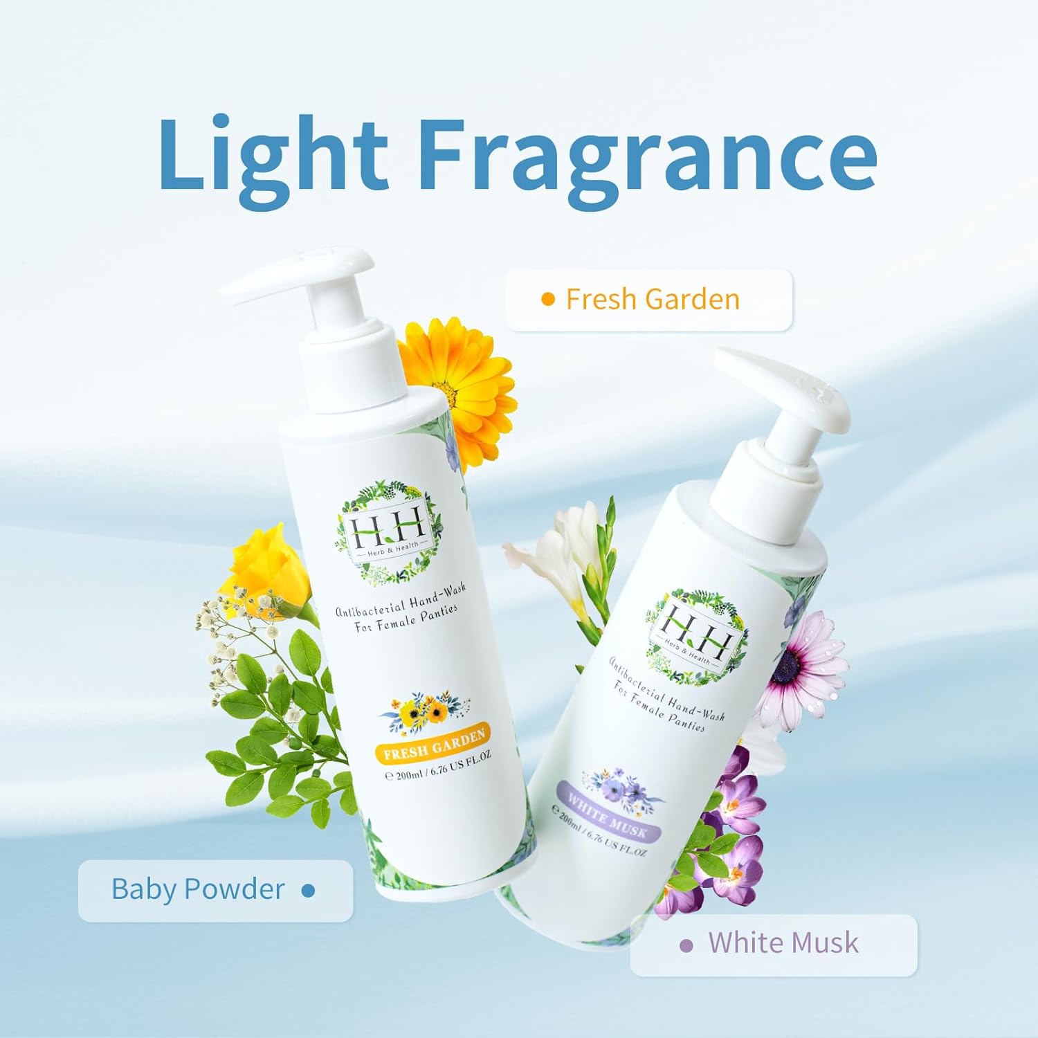 HH Herb & Health Underwear Wash, Enzyme Stain Remover for Panties Period Blood Discharge Sweat, Gentle pH7 Hand Wash Detergent for Sensitive Skin, No Bleach, Garden Scent