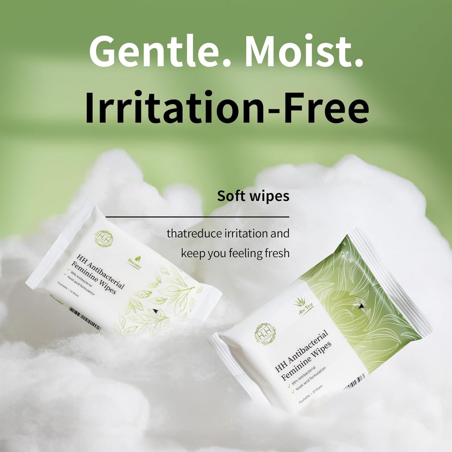 HH Feminine Wipes, Removes Odor, pH Balanced, Flushable Cleansing Wipes, Alcohol-Free - Unscented (10 Count, Pack of 5)