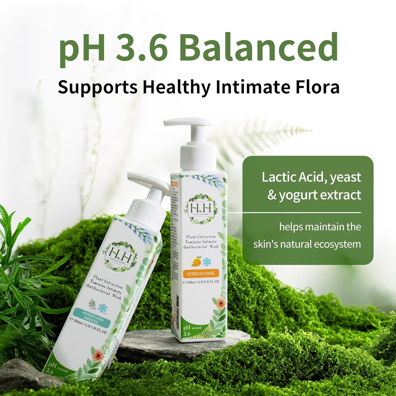 HH Herb&Health Feminine Wash and Deodorant Spray Set, pH 3.6 Intimate Cleanser and Odor Control Mist, Natural Essential Oils, Alcohol Free, For Daily Freshness and Sensitive Skin -Cooling Citrus scent