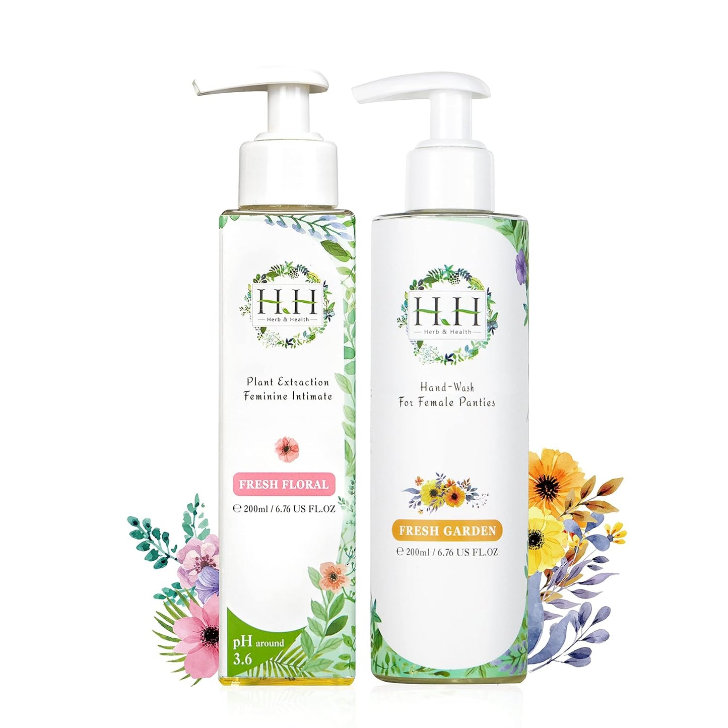 HH Herb & Health Feminine Wash and Underwear Stain Detergent Set, pH3.6 Intimate Cleanser with Cooling Sensation + Enzyme Hand Wash for Panties Period Blood Discharge,Care for Sensitive Skin